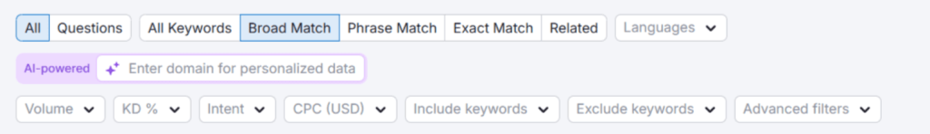 Using The Keyword Magic Tool Using The Keyword Magic Tool